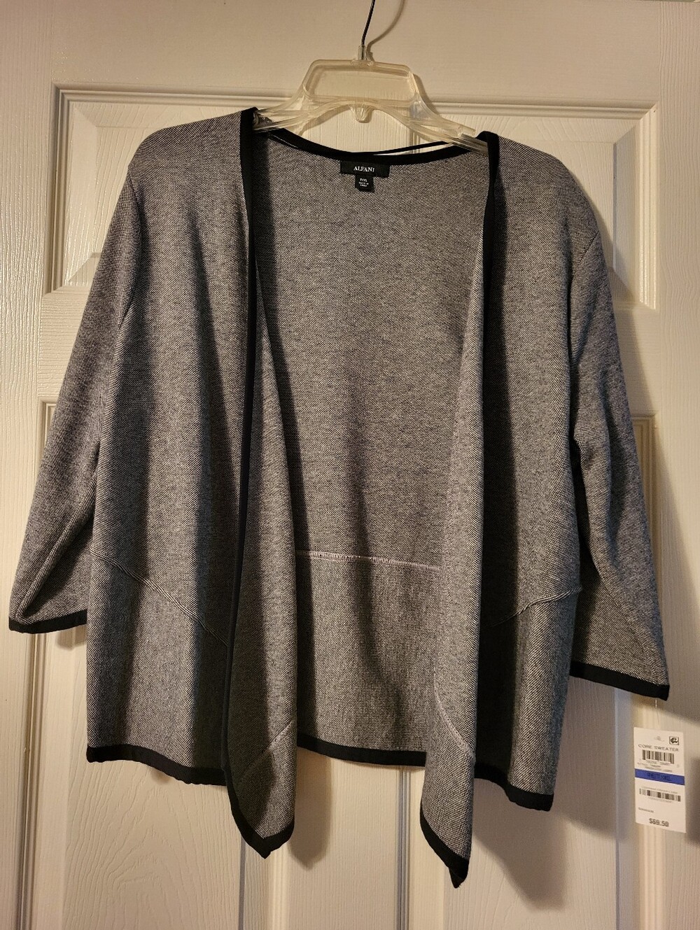 Alfani Black Tweed Open-Front Cardigan with Black Trim NWT PXL